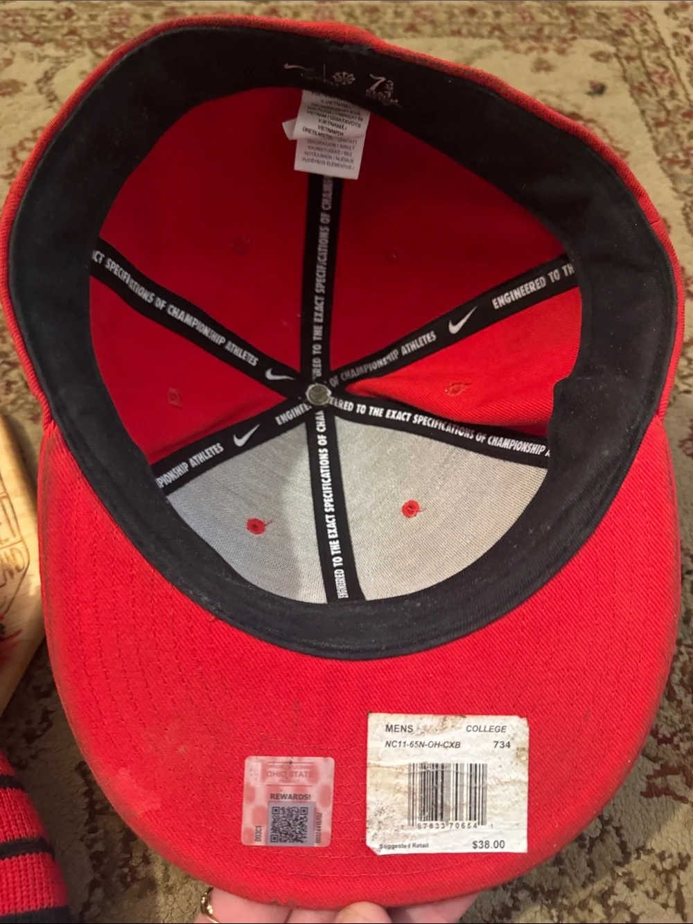 Ohio State Red Pom Baseball Cap and Red Striped Knit Beanie Hat Set